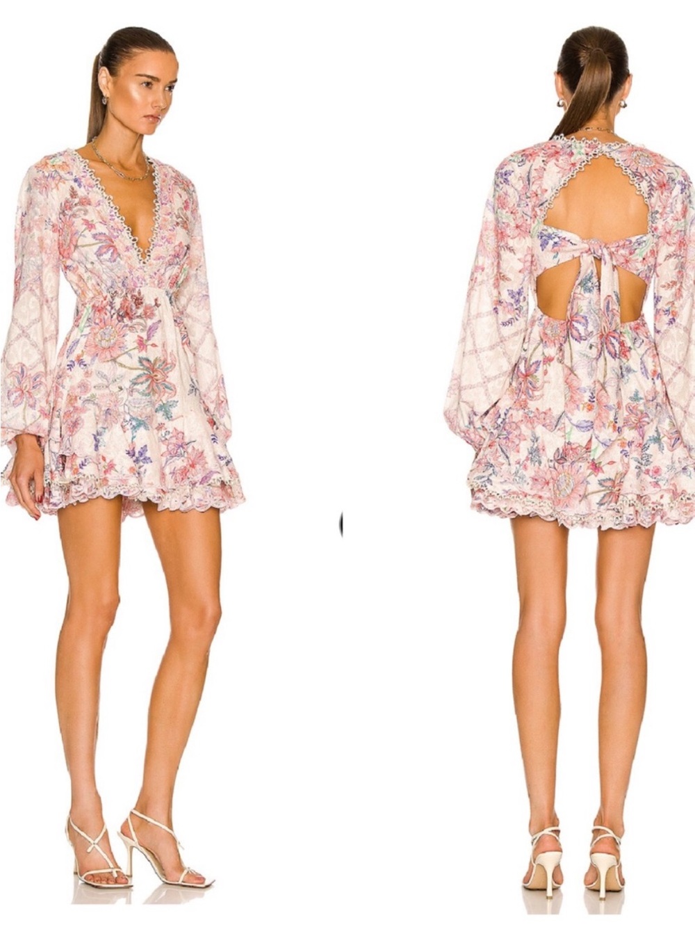 Hemant & Nandita Kati Long Sleeve Open Back Coquette Girl Mini Dress Size Large